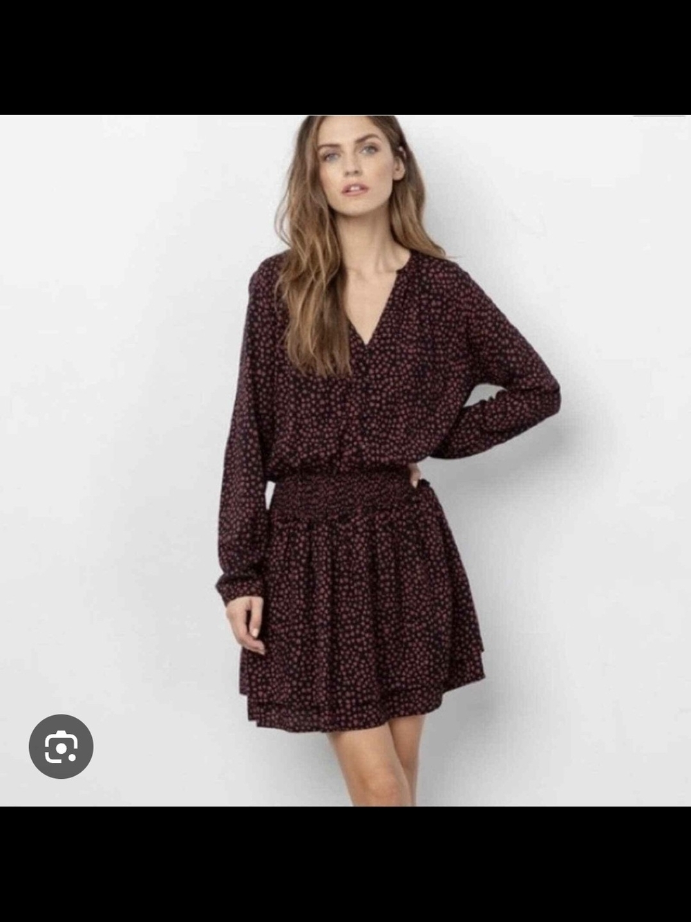 Rails Jasmine Mini Dress Burgundy Floral V-Neck Long Sleeve Size Small